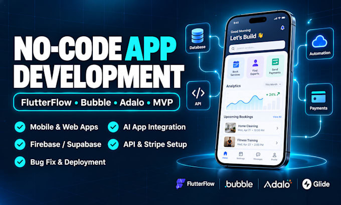 flutterflow bubble io adalo no code app developer mobile ai saas android ios app