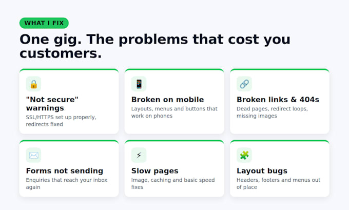 fix website errors, broken pages, mobile layout, SSL issues