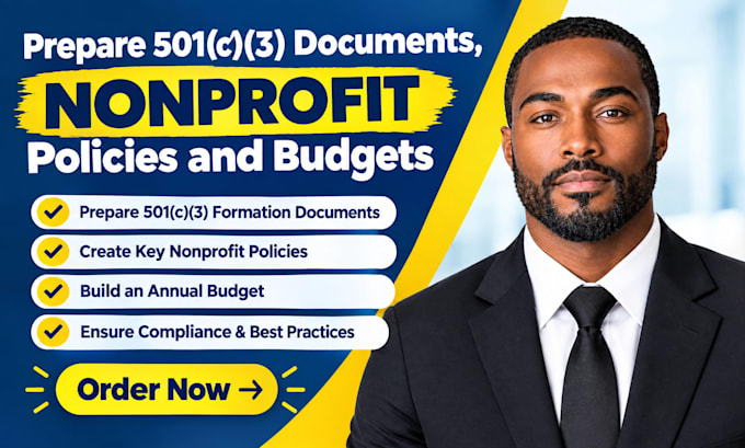 prepare 501c3 documents, nonprofit policies and budgets