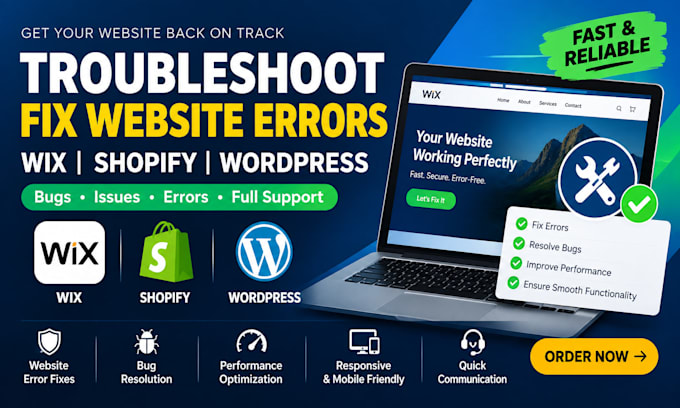 troubleshoot fix wix shopify wordpress website errors bugs