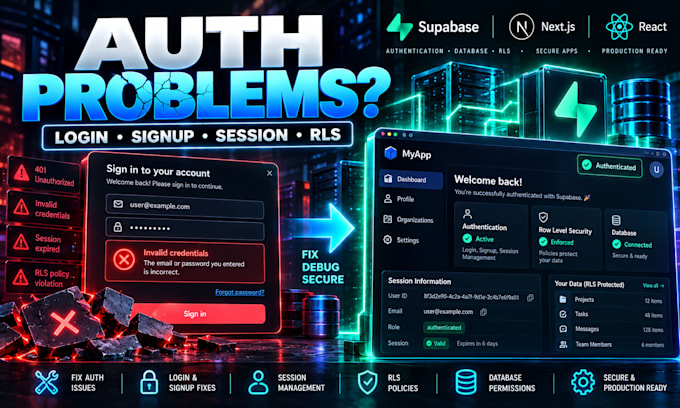 fix supabase auth database rls and API issues