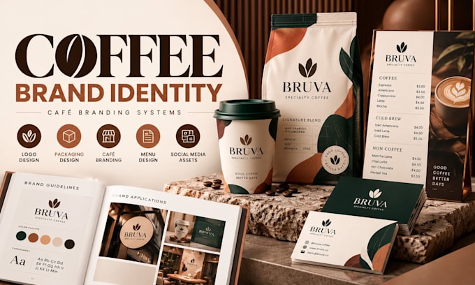 create coffee brand identity, café branding systems for coffee shops, startups