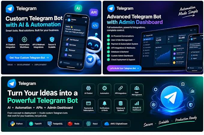 build telegram bot ai, automation, apis and admin dashboard