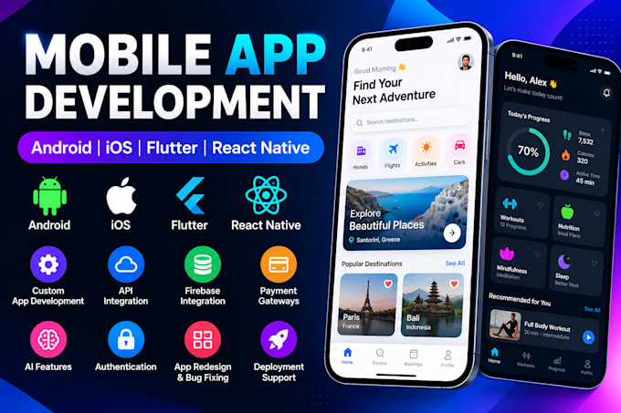 build mobile app development,android IOS app, flutter react native app developer