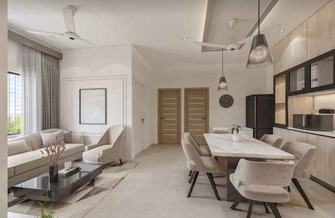 remodel 3d minimalist apartment interior design, spatial layout, room partition