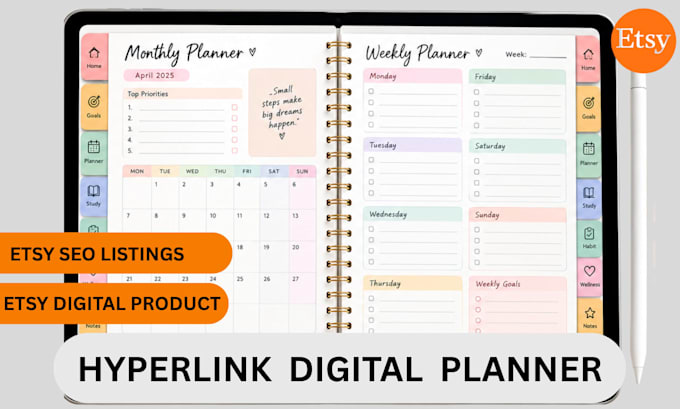 designetsy hyperlinked digital planner etsy store setup digital product etsy seo
