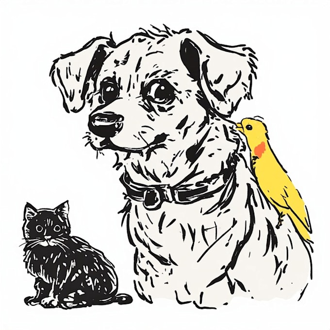 draw pet portrait, dog, cat, bird