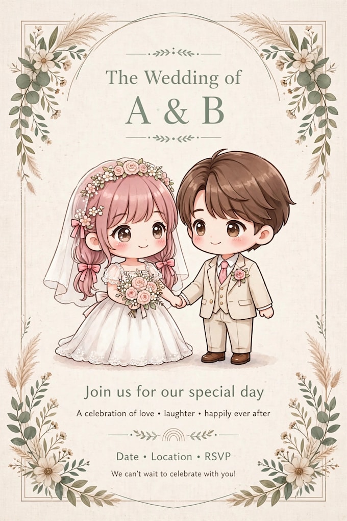 design chibi anime wedding invitation