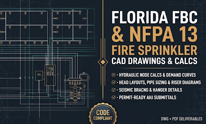 draft florida fbc nfpa 13 fire sprinkler cad drawings and calcs