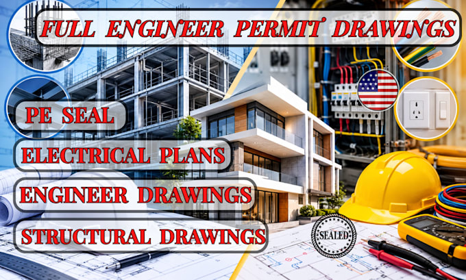 full architectural, structural adu permit drawings electrical plans, USA pe seal