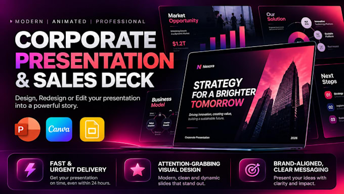 design urgent corporate presentation, animated presentation and sales deck