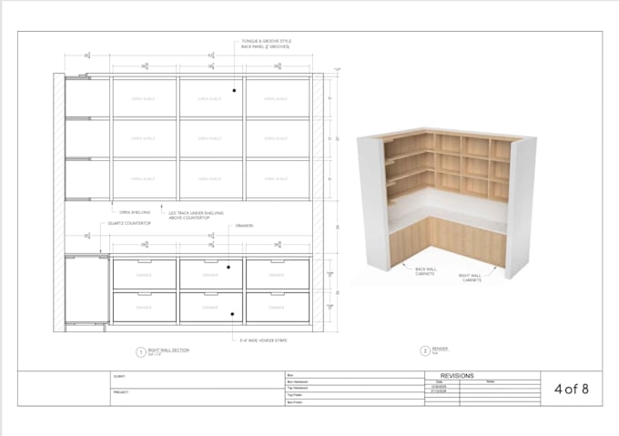 millwork shop drawing, custom furniture design