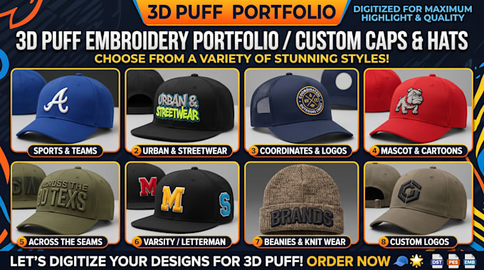 digitize 3d puff logo designs for caps and hats