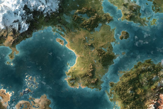 draw a fantasy map with digital watercolours