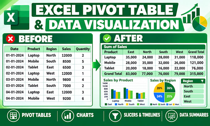 analyze your data using excel pivot table and charts