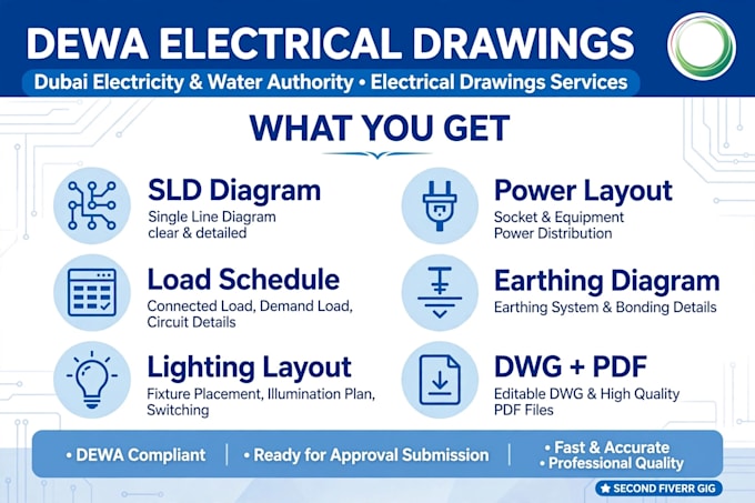 do dewa approved electrical drawings, single line diagrams and load schedule