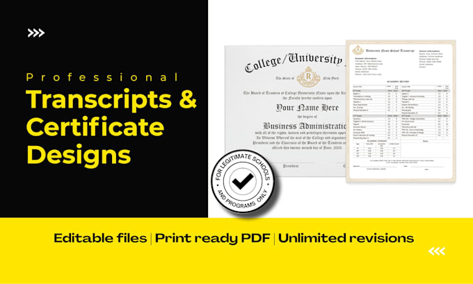 transcript design for college, university, ged transcript, diploma certificate