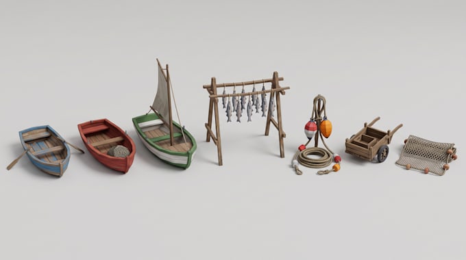 create low poly 3d game assets, props, environment models, unity unreal blender