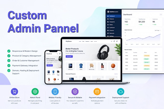 build a custom ecommerce website with admin panel