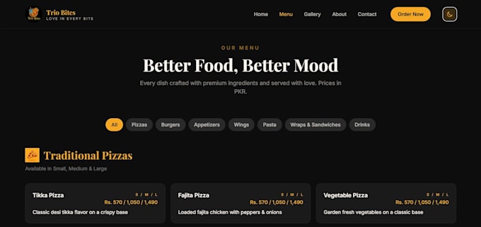 design and build a restaurant website with menu and whatsapp