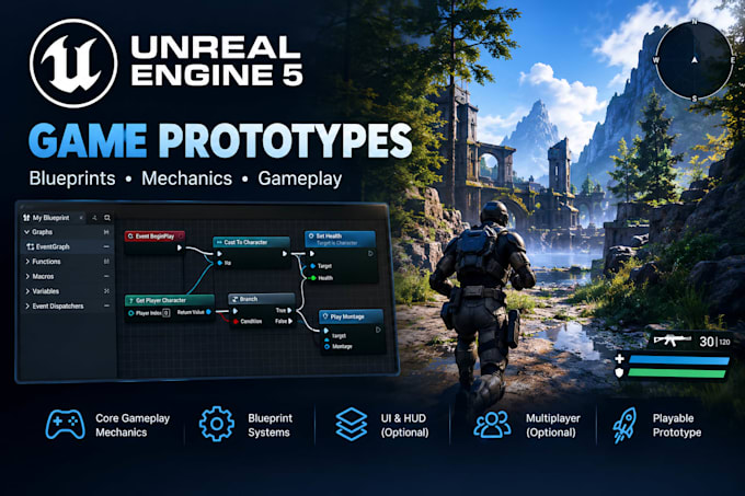 build a playable unreal engine game prototype with blueprints