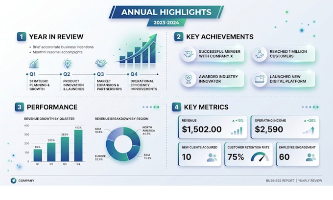 design an annual report summary and business one pager