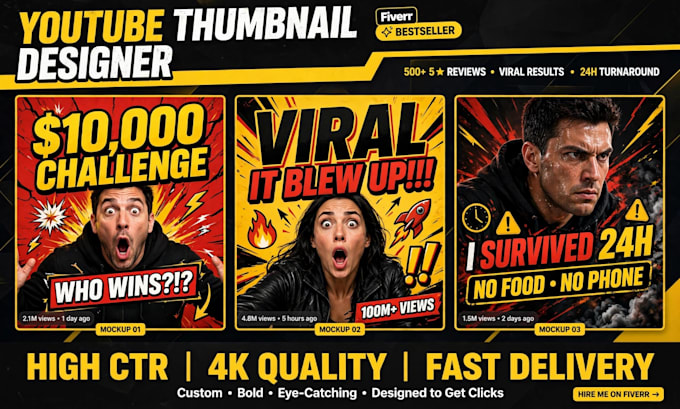 design viral clickbait youtube thumbnail in 24 hours