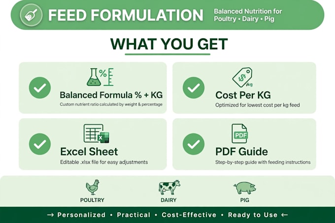 formulate least cost poultry dairy cattle pig feed formula