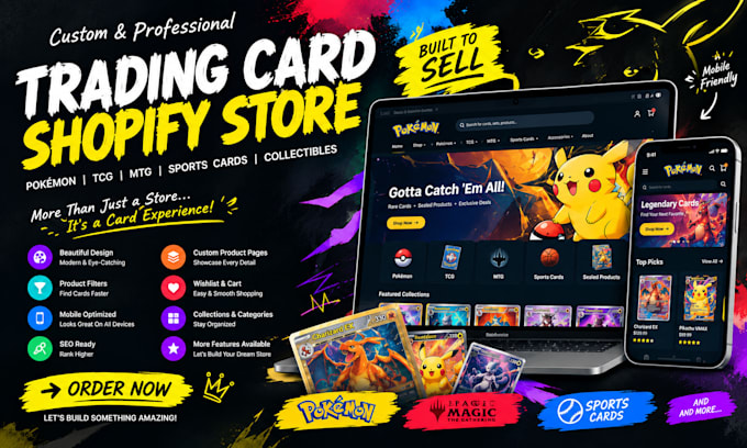 design pokemon shopify store trading card website or tcg store