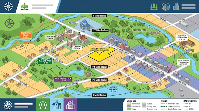 create radius parcel maps for real estate, zoning, and permit planning projects