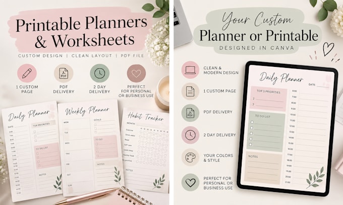 create clean canva planners, pdfs and printable designs