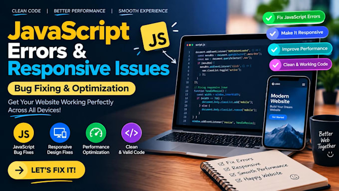 fix HTML CSS javascript bugs and responsive website issues