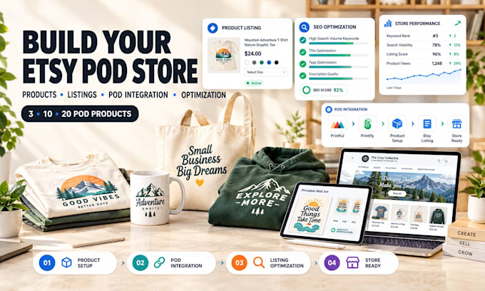 printful, printify integrations with etsy store along with products setup