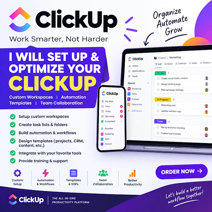 setup automation and crm clickup