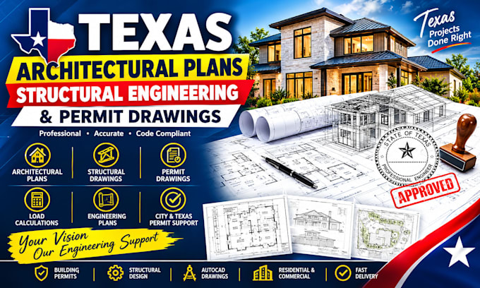 provide texas structural engineering architectural plans permit drawings stamp