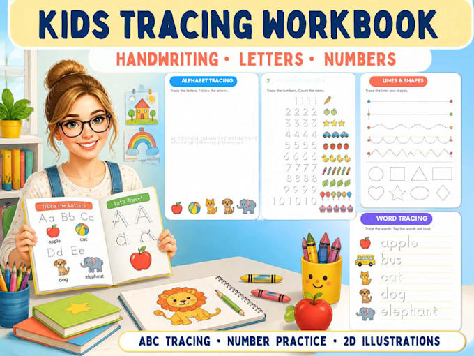 illustrate kids tracing and handwriting workbooks