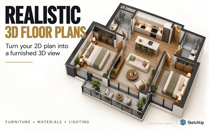 convert your 2d floor plan into a realistic 3d floor plan