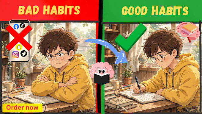 design asthetic anime study thumbnail for your study vlogs and channel