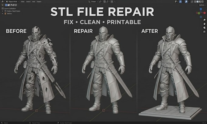 fix repair custom 3d model stl file 3mf 3d scan cleanup mesh modification