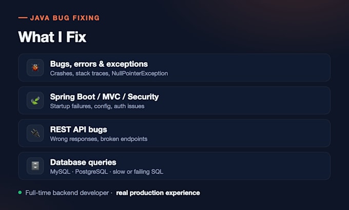 fix java bugs and errors in your spring boot application