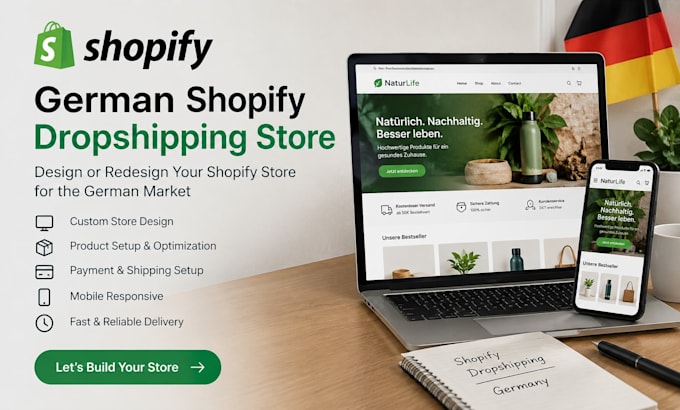 build german shopify dropshipping, shopify website design or redesign store