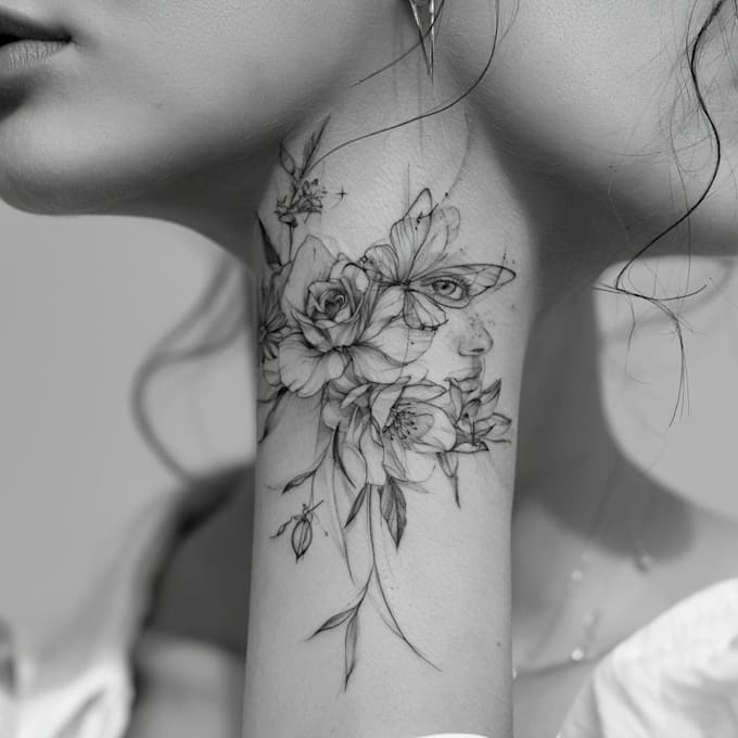 draw custom fine line and blackwork tattoo design art