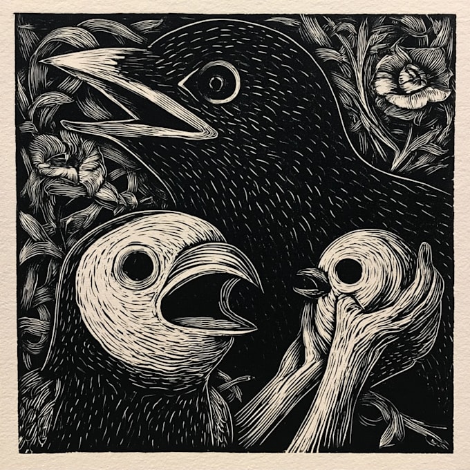 create a true woodcut or linocut illustration
