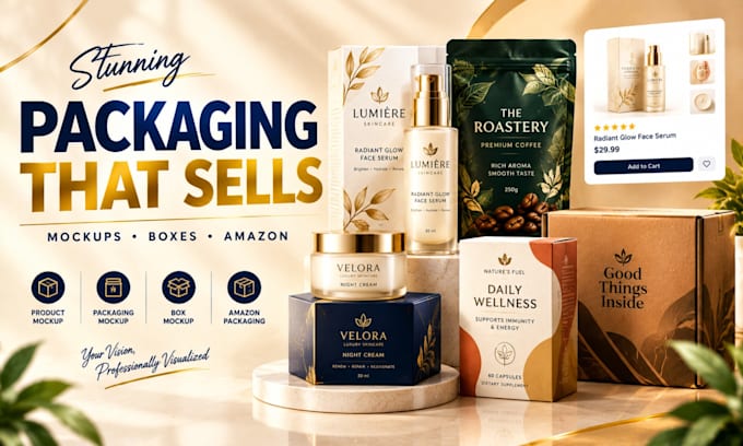 create product mockup, packaging mockup, box mockup and amazon packaging