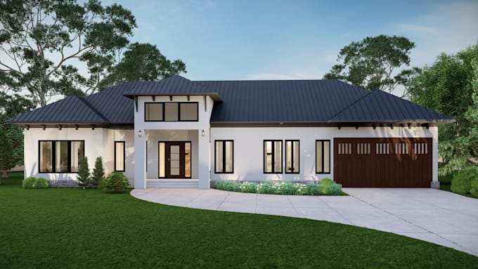 design house exterior, facade, and realistic 3d rendering