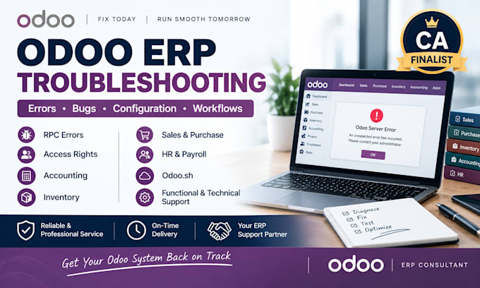 troubleshoot and fix odoo erp errors, bugs and issues