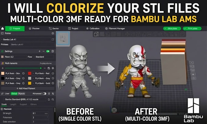 paint stl convert stl to 3mf split slice color  for bambu lab ams 3d printing
