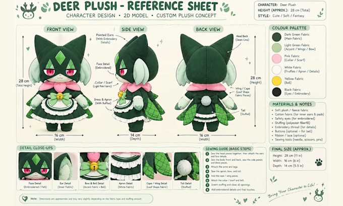 design custom plush toy reference sheet and stuffed animal toy tech pack
