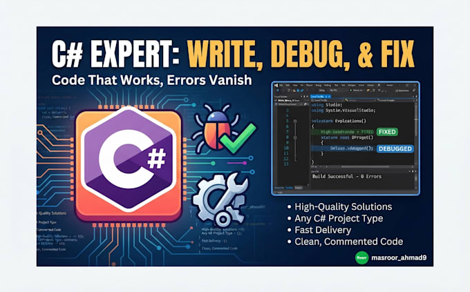 fix, debug and write your c sharp code and errors