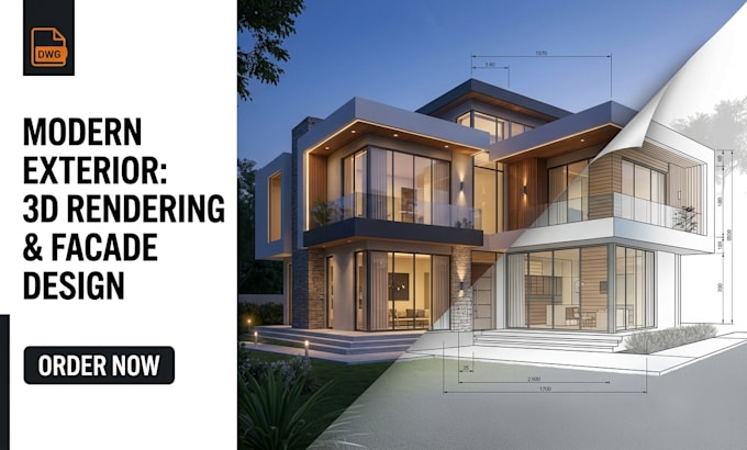 design modern house exterior elevation, facade and 3d architectural rendering